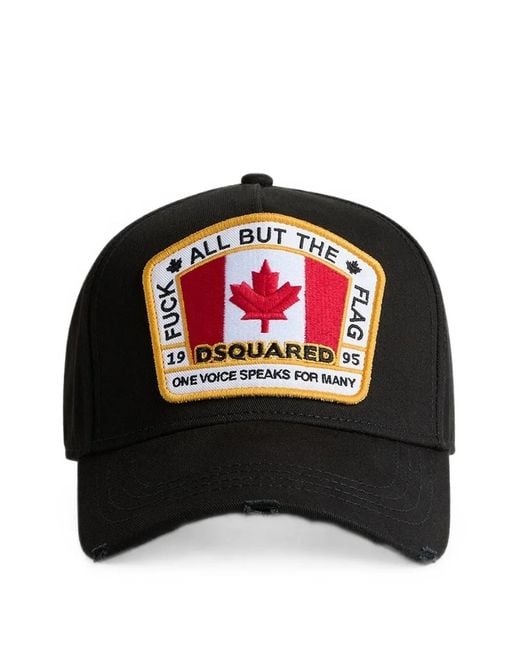 DSquared² Black Distressed Logo-Patch Baseball Cap