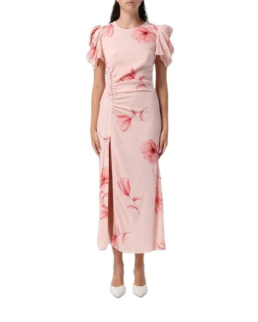Mar De Margaritas Pink Midi Kristel Floral-Print Ruched Dress