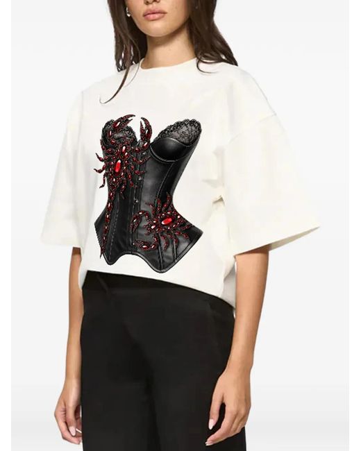 Hamza White Scorpion-Print T-Shirt