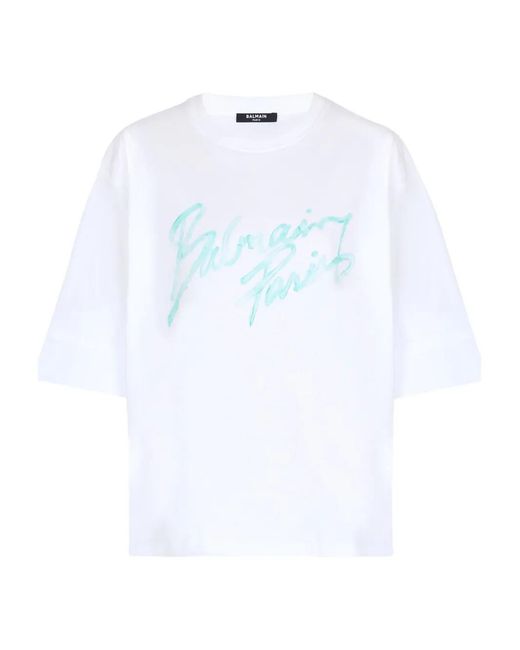 Balmain White Short Sleeves Bulky" T-Shirt Clothing
