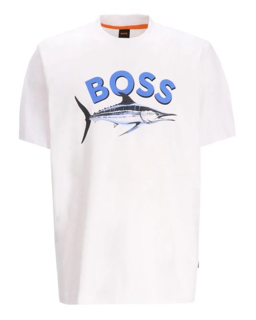 Boss Blue Graphic-Print T-Shirt for men
