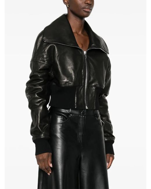 Rick Owens Black Drop-Shoulder Leather Jacket