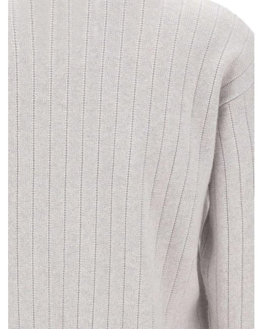 Eleventy White Ribbed Crew-Neck Sweater