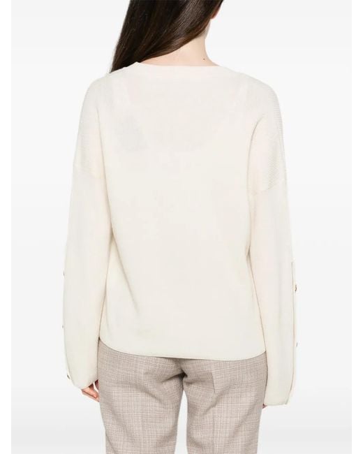 Agnona White Long-Sleeve V-Neck Sweater