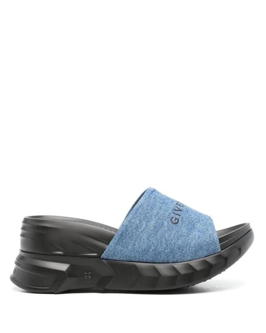 Givenchy Blue Marshmallow Wedge Logo Sandals