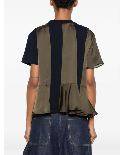 Sacai Black Short-Sleeve Pleated T-Shirt