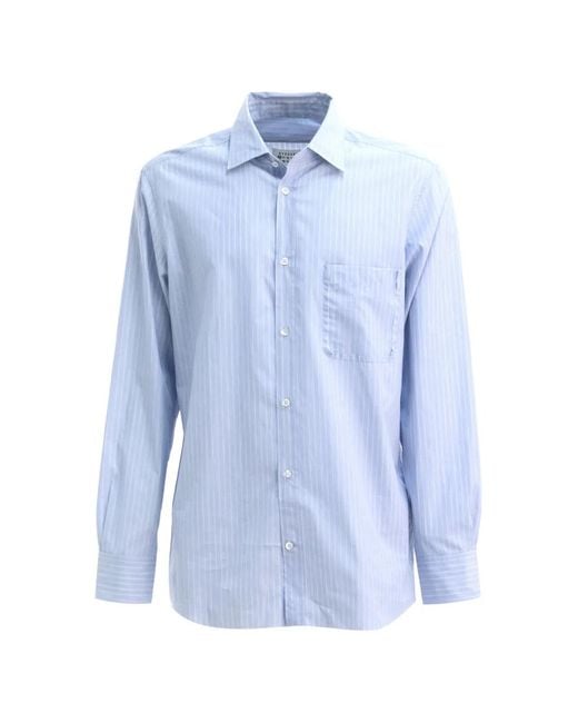 Maison Margiela Blue Pinstripe-Pattern Patch-Pocket Shirt for men