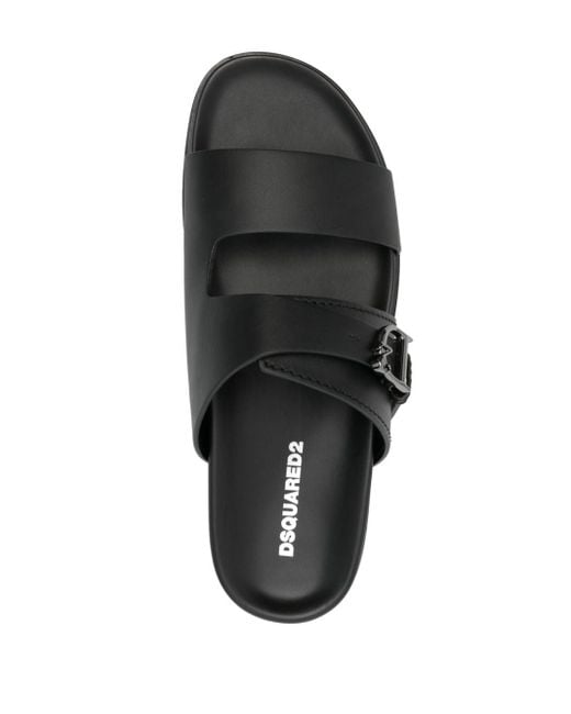 DSquared² Black Logo-buckle Leather Slides for men