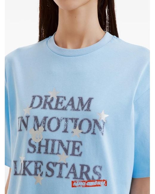 Mini Cream Blue Slogan-Print T-Shirt