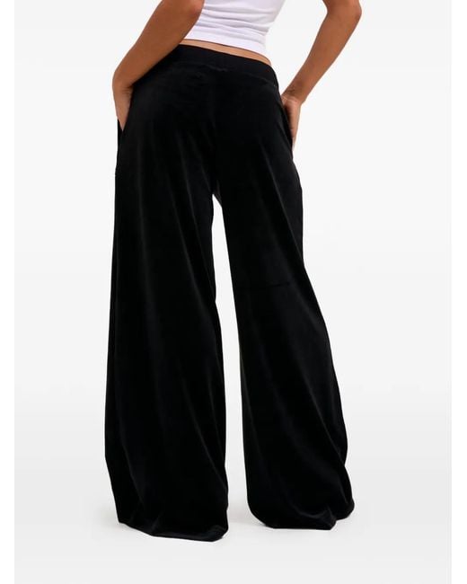 Juicy Couture Black Velour Wide-Leg Track Pants