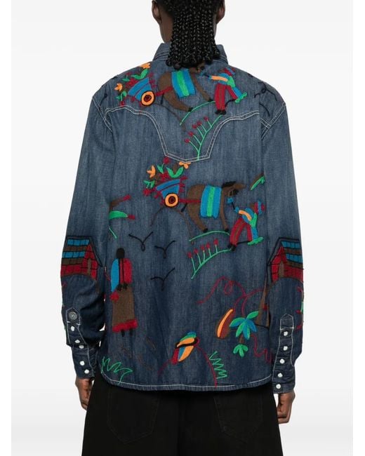 Antik Denim Blue Embroidered Denim Shirt