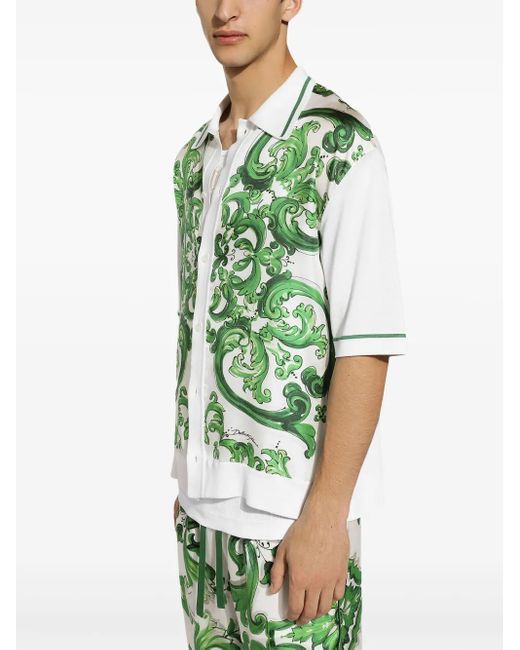 Dolce & Gabbana Green Majolica-Print Short-Sleeve Shirt for men