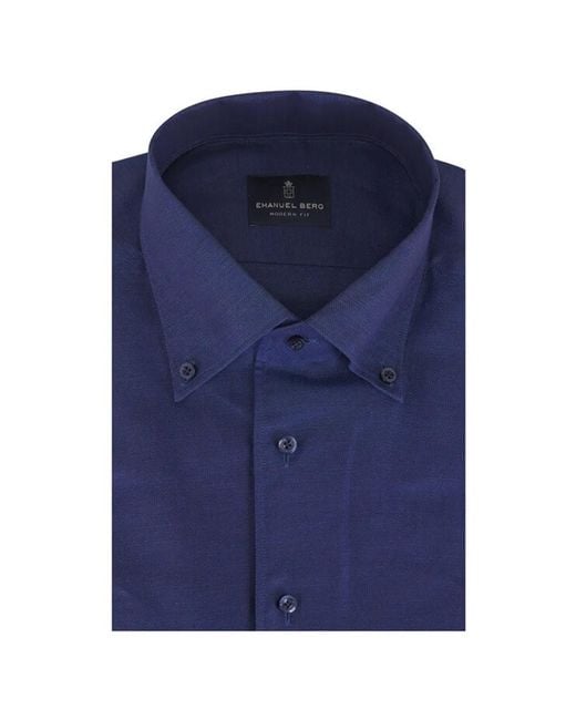 Emanuel Berg Blue Textured Button-Down Shirt for men