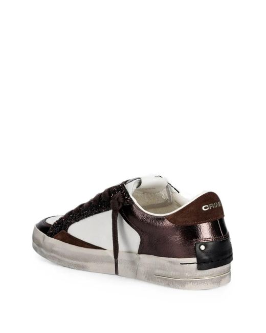 Crime London White Sk8 Deluxe Glitter-Trim Sneakers