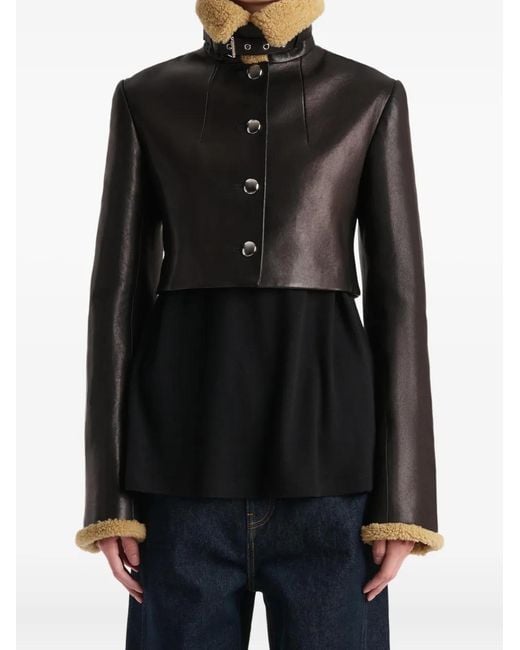 Khaite Black Jodie Shearling-Trim Button Jacket