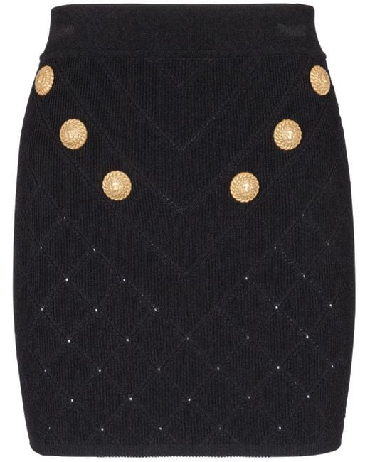 Balmain Black Buttoned Knitted Mini Skirt