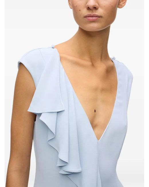 Karl Lagerfeld Blue Ruffled V-Neck Maxi Dress