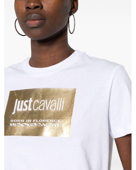 T-shirt con logo metallizzato di Just Cavalli in White