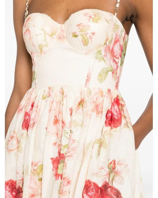 Zimmermann Pink Floral-Print Lace-Trim Dress