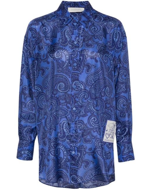Zimmermann Blue Ottie Silk Shirt