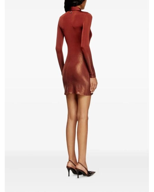 DIESEL Red Metallic-Effect Button-Front Mini Day Dress