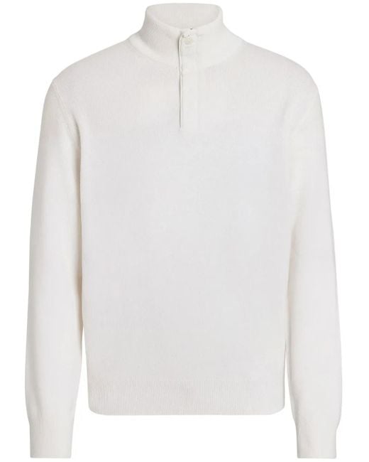Zegna White Half-Zip Fastening Knit Jumper for men