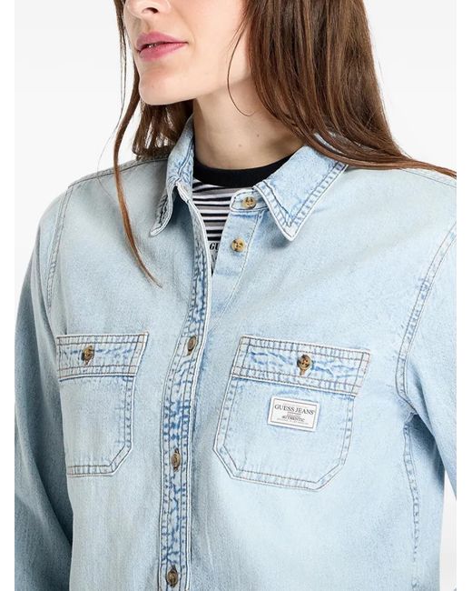 Guess Blue Logo-Patch Shirt