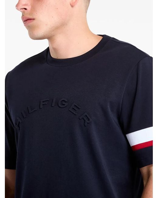 Tommy Hilfiger Blue T-Shirt À Logo Embossé Et Détail De Rayures for men