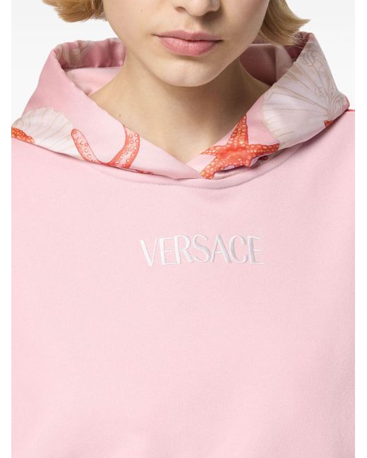Hoodie en coton à logo brodé Versace en coloris Pink