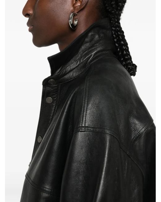 Haikure Black Leather Oversized Jacket