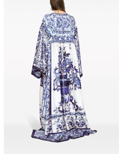 Dolce & Gabbana マジョリカプリント シルクドレス Blue
