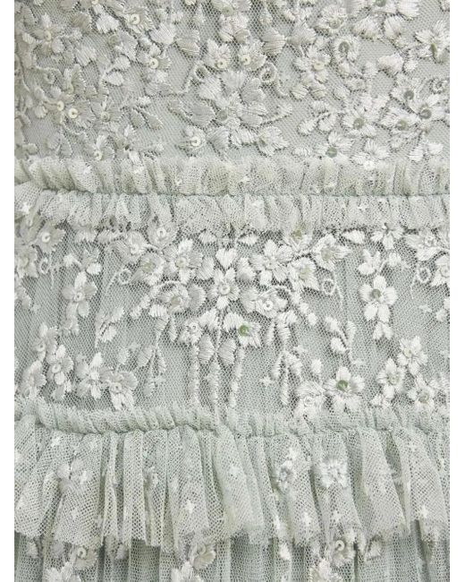 Needle & Thread Green Blossom Lace Ruffled Maxi Dress