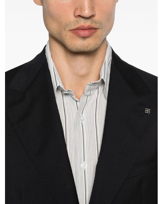 Tagliatore Black Pin-Lapel Virgin-Wool Jacket for men