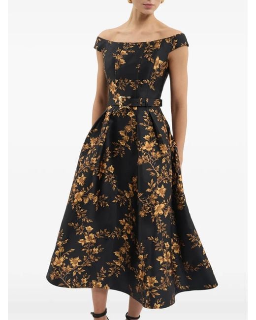 Rebecca Vallance White Gilded Floral Midi Dress