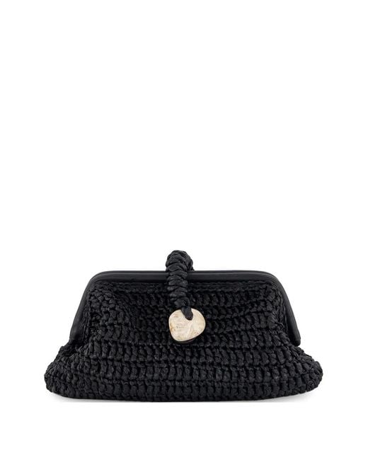 Serena Uziyel Black Delphine Raffia Clutch Bag