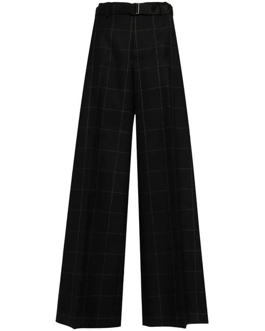 Sacai Black Check-Pattern Wide-Leg Trousers