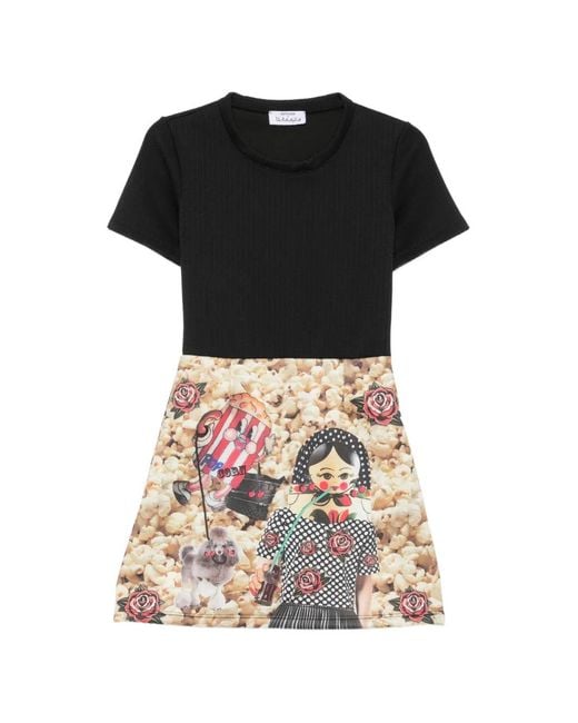 The Artistylist Black Popcorn-Print Short-Sleeve Mini Dress