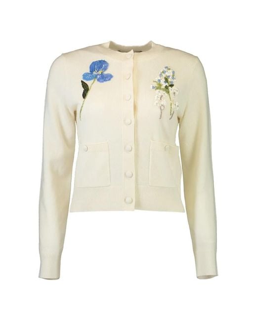 Monique Lhuillier White Floral-Embroidered Cardigan