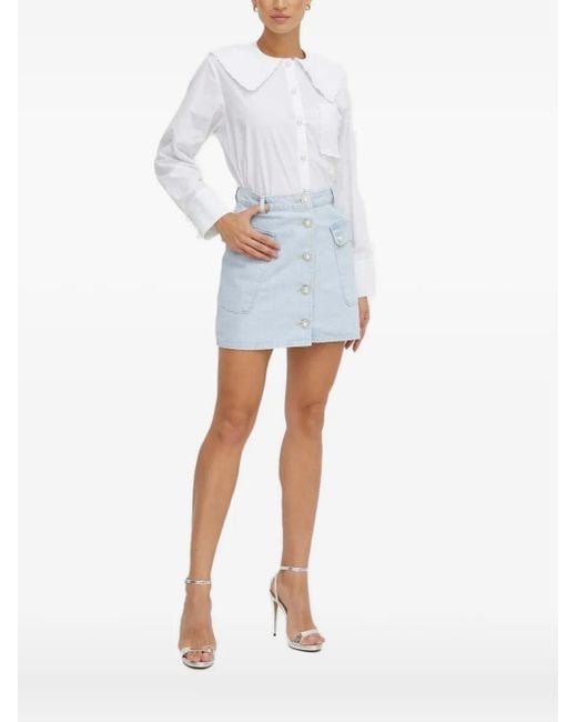 Custommade• White Barbara Pearl-Button Ruffled Blouse