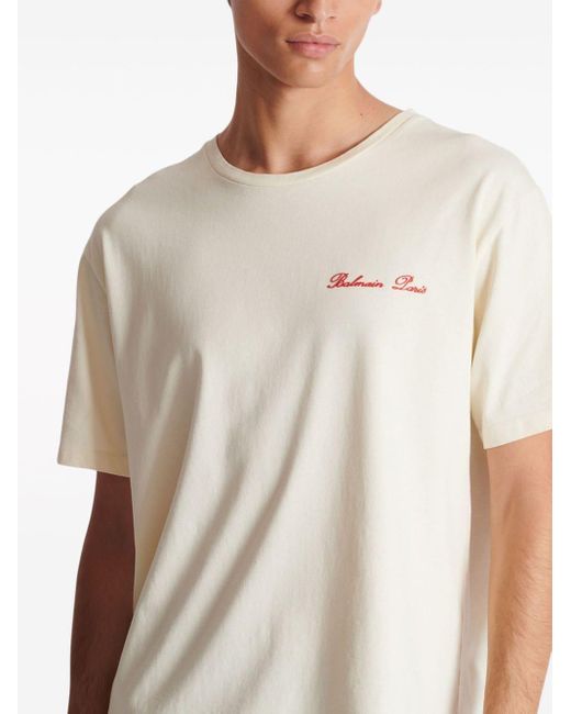 T-shirt con ricamo di Balmain in White da Uomo