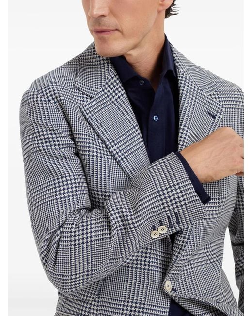 Brunello Cucinelli Blue Puppytooth Blazer for men