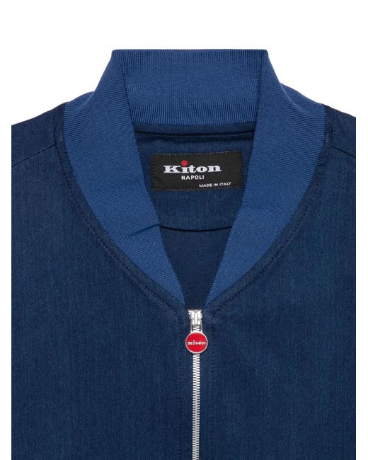 Kiton Blue Zip-Fastening Ribbed-Trim Jacket for men