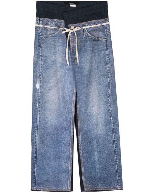 Pushbutton Blue Panelled Straight-leg Jeans