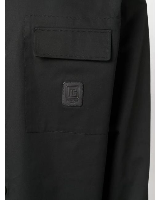 Balmain Black Logo-Patch Cotton Shirt for men