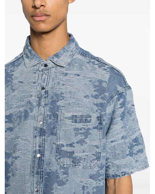 Camisa vaquera con motivo militar en jacquard Emporio Armani de hombre de color Blue