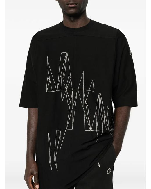 Moncler Black Rick Owens Embroidered Crewneck T-Shirt for men