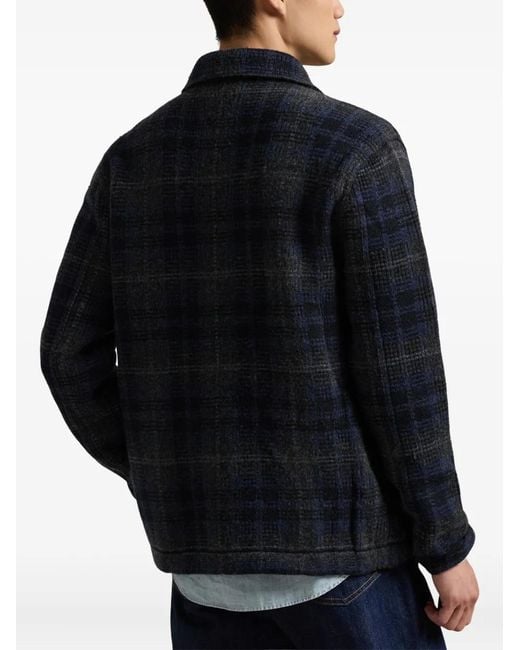 Polo Ralph Lauren Blue Plaid-Pattern Wool Cardigan for men