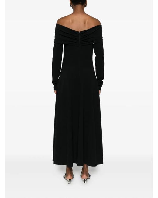 Alberta Ferretti Black Midi Dress With Bardot Neckline And Cut-Out Detail