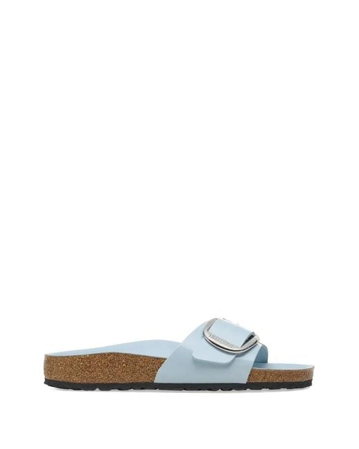 Birkenstock White Madrid Buckle Slides