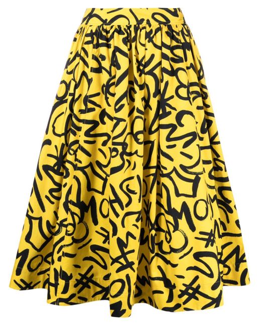 Moschino Yellow Sketch-print Cotton Midi Skirt